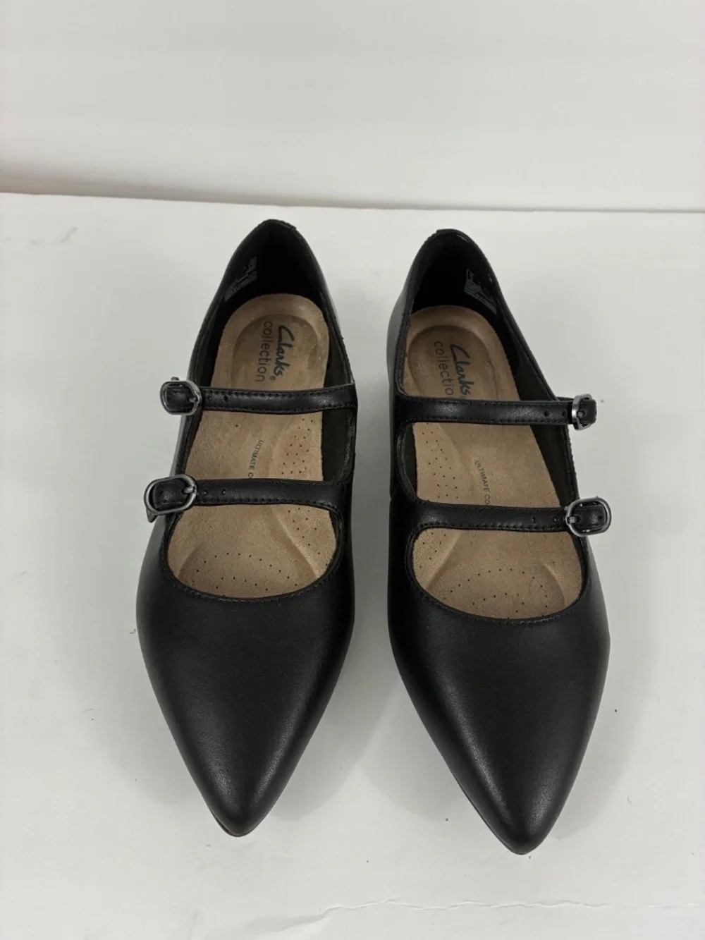 Clarks Natalyn Lane Ballet Flats NEW 7 Wide 7W Black Leather Pointed Toe Strappy